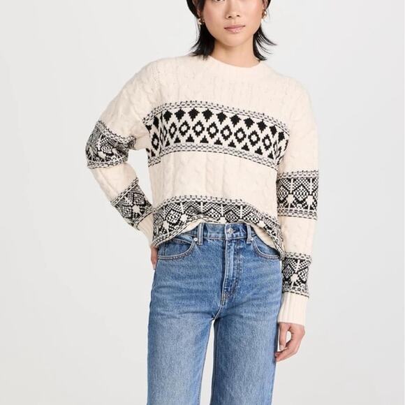 NWT REVOLVE LINE AND DOT Women's Cream Black Montana Faire Isle Sweater - Picture 1 of 9